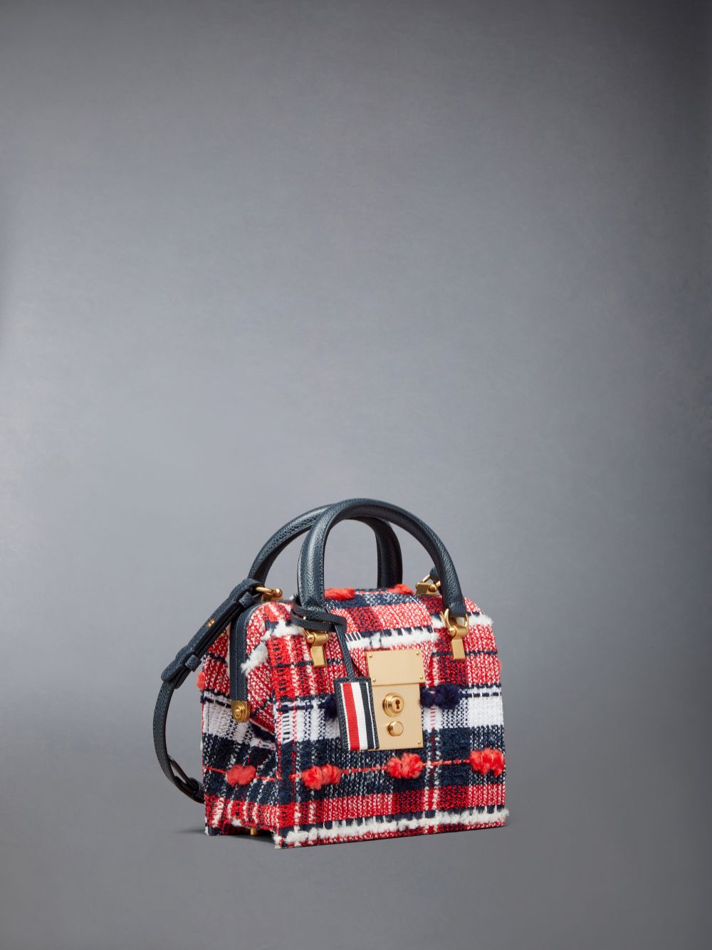 Men Thom Browne Madras Pouf Tweed Mrs. Mini Tote Bags Red | ZJW36Q73887