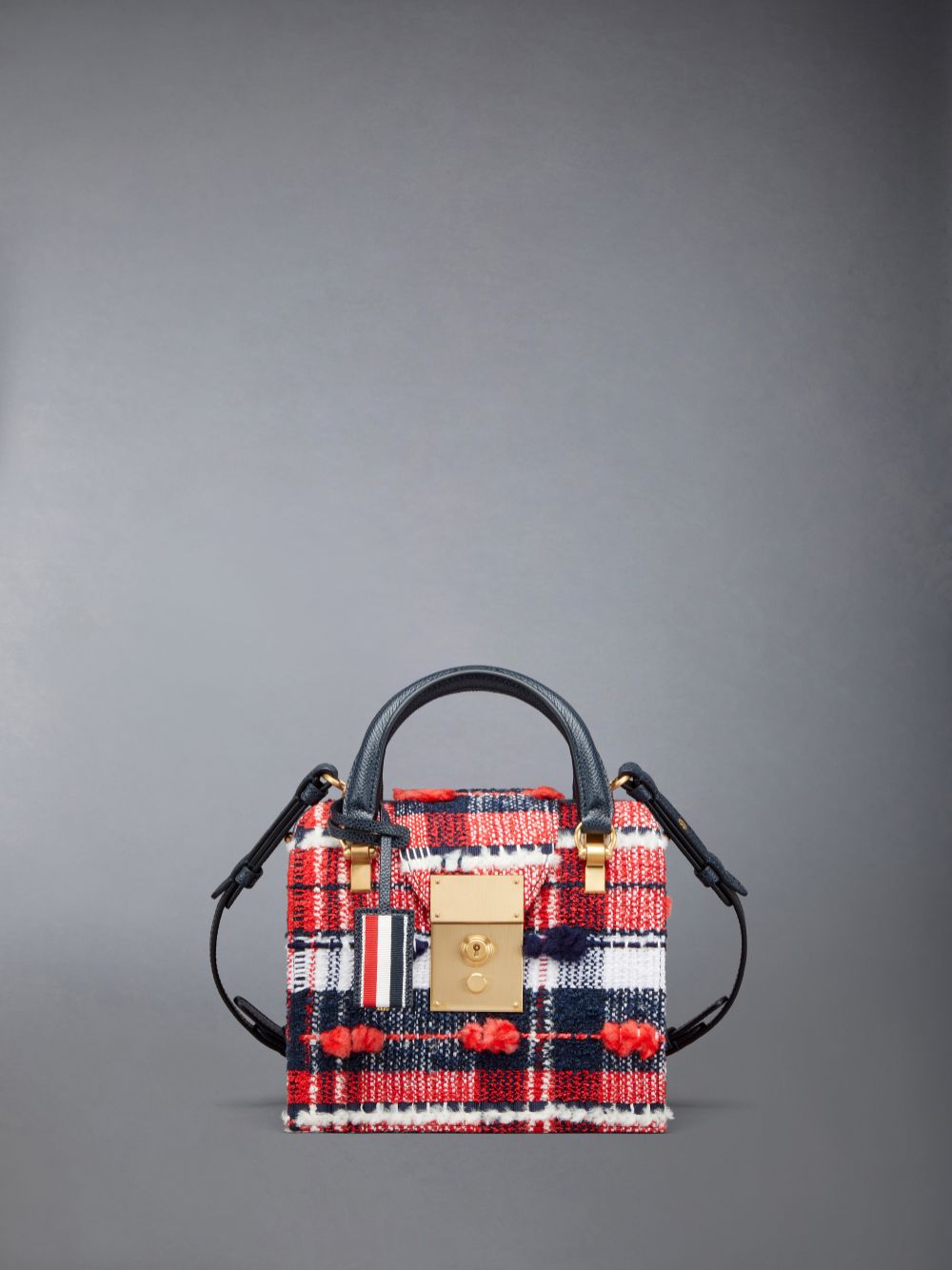 Men Thom Browne Madras Pouf Tweed Mrs. Mini Tote Bags Red | ZJW36Q73887