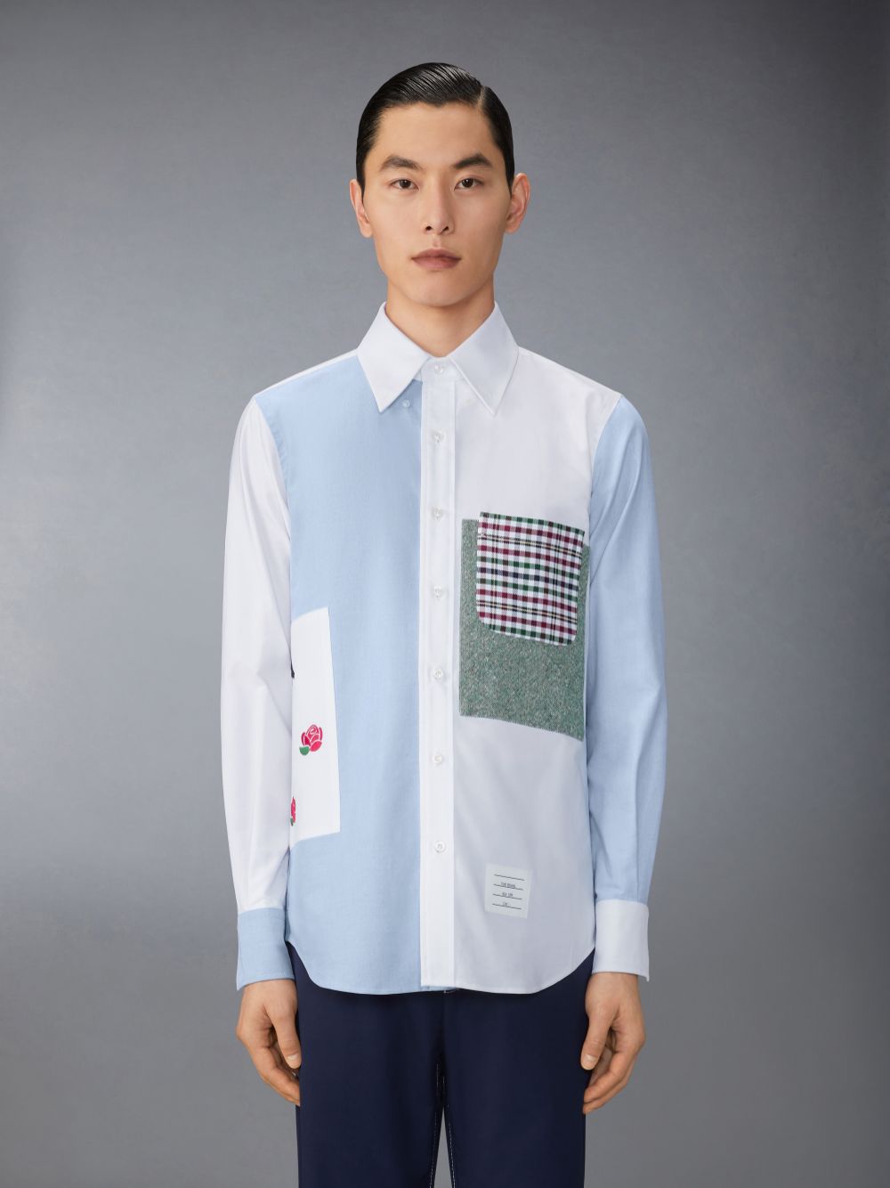 Men Thom Browne Oxford Rose and Raven Patch Shirts Blue | NNL83T99676