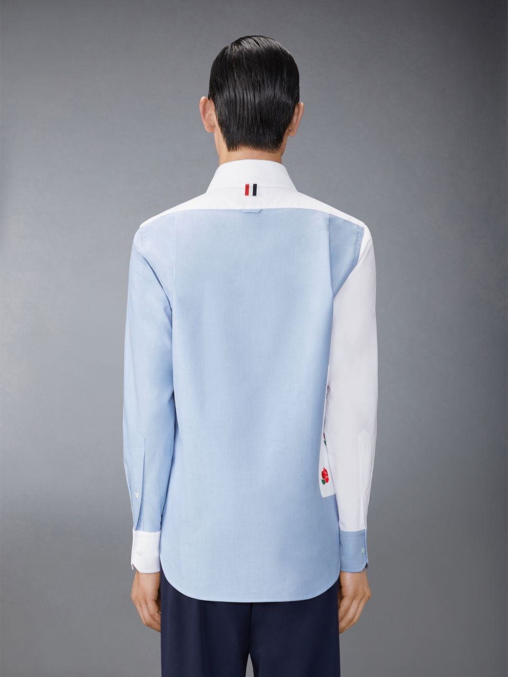 Men Thom Browne Oxford Rose and Raven Patch Shirts Blue | NNL83T99676