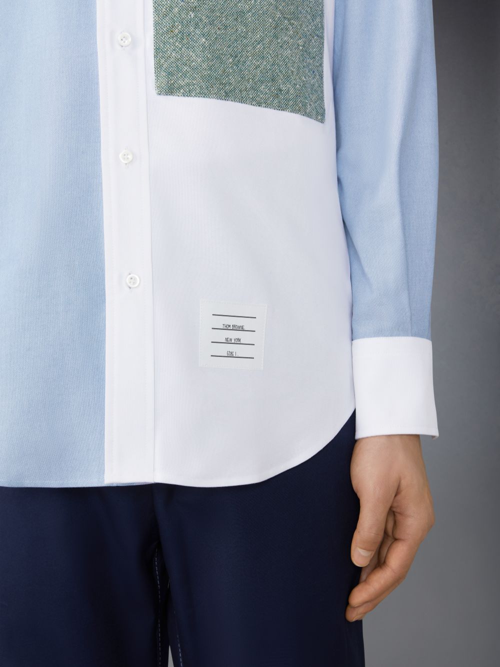 Men Thom Browne Oxford Rose and Raven Patch Shirts Blue | NNL83T99676