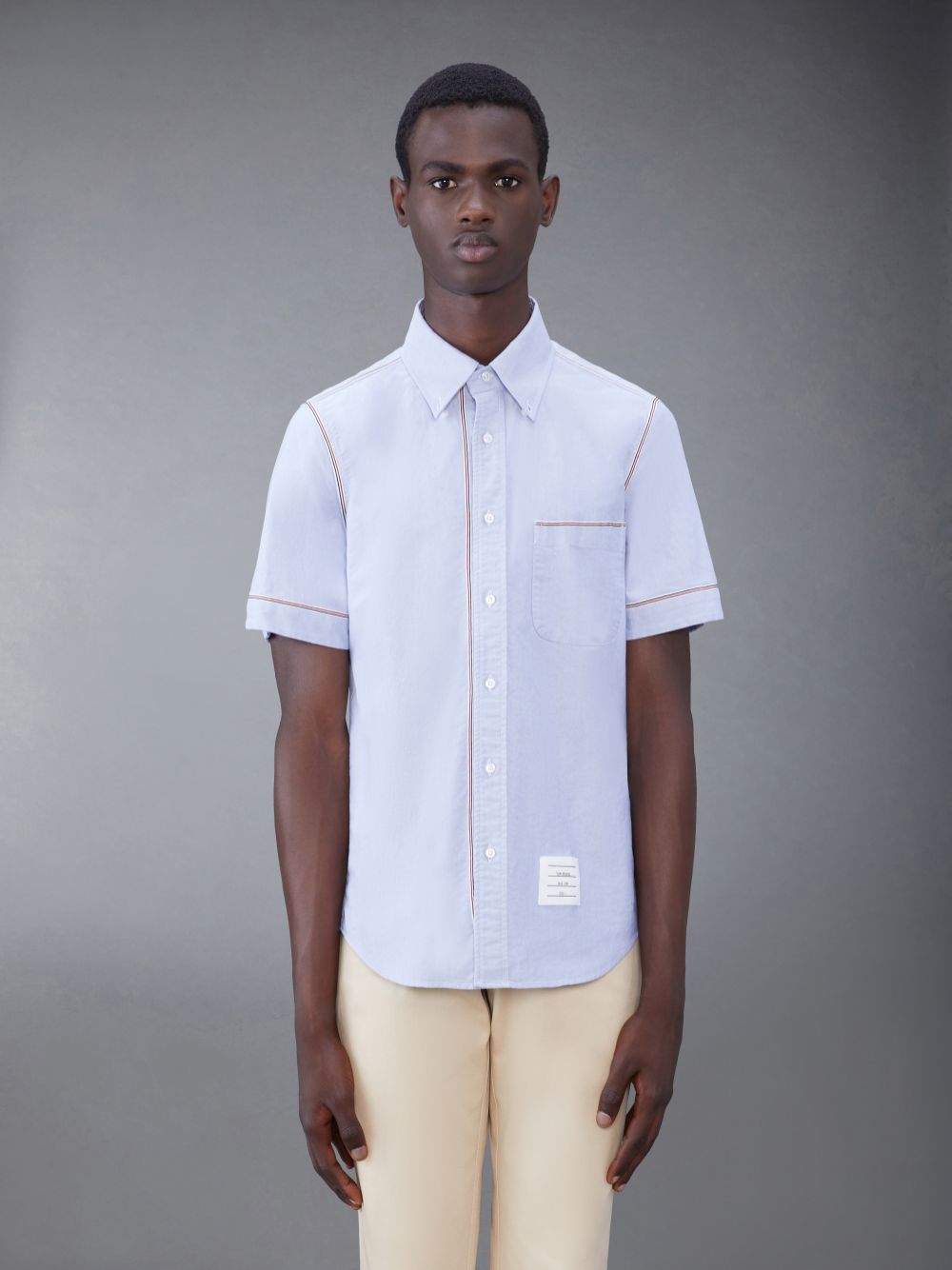 Men Thom Browne Oxford Short Sleeve Shirts Blue | FQB28G79827