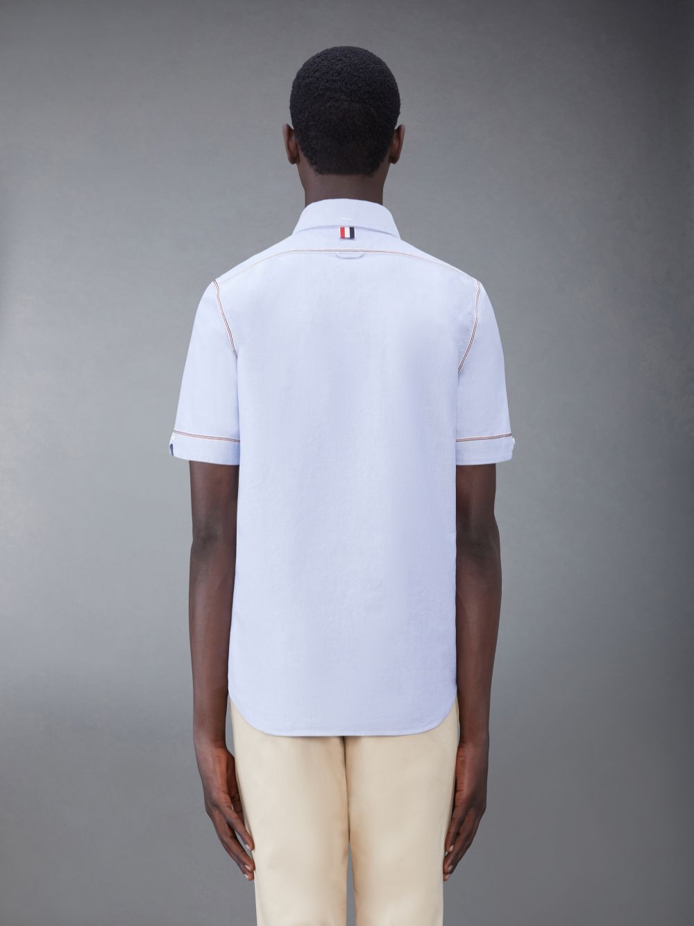 Men Thom Browne Oxford Short Sleeve Shirts Blue | FQB28G79827