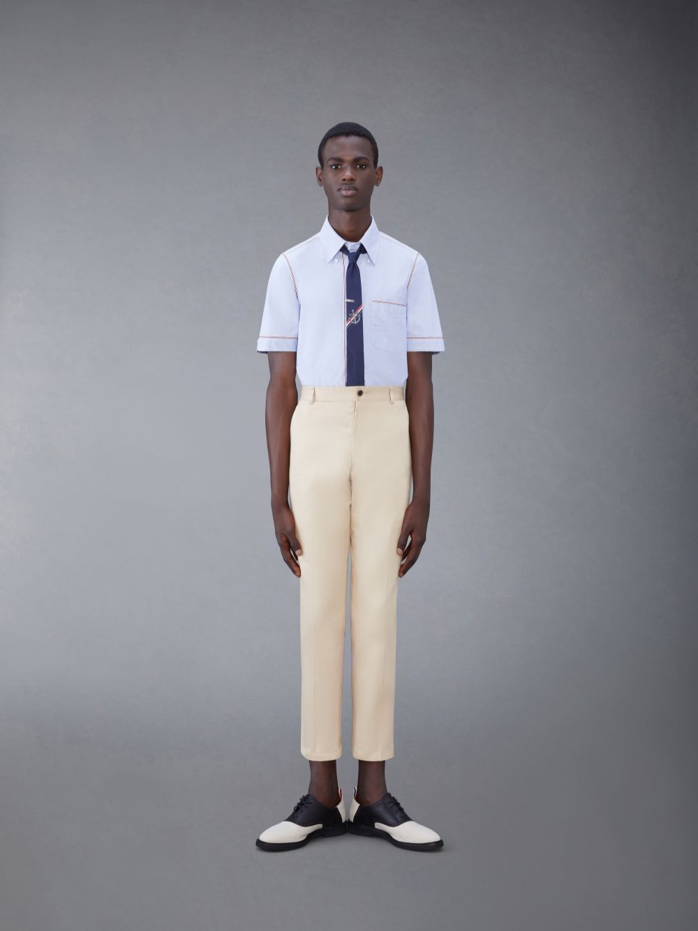 Men Thom Browne Oxford Short Sleeve Shirts Blue | FQB28G79827