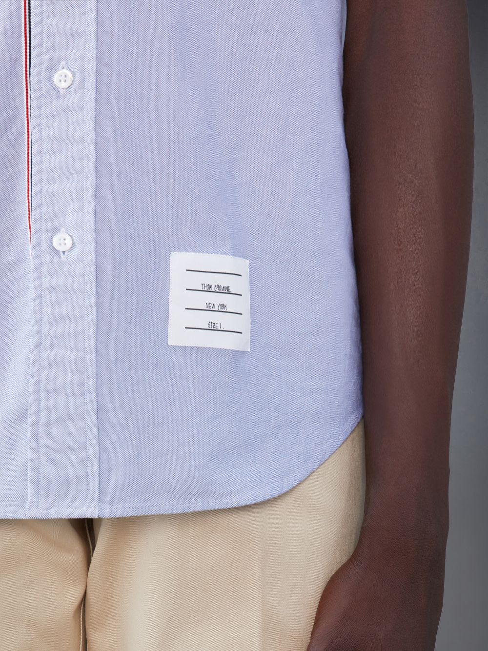 Men Thom Browne Oxford Short Sleeve Shirts Blue | FQB28G79827