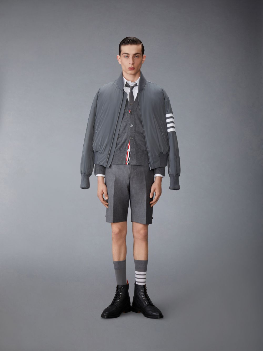 Men Thom Browne POLY TWILL 4-BAR OVERSIZED BLOUSON Jackets Grey | VVT58G90564