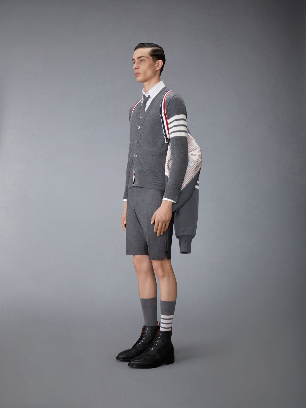 Men Thom Browne POLY TWILL 4-BAR OVERSIZED BLOUSON Jackets Grey | VVT58G90564