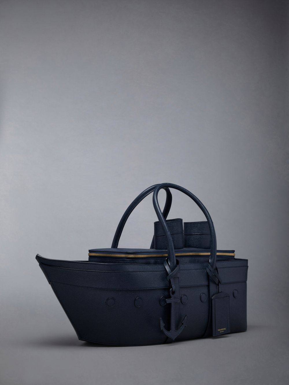 Men Thom Browne Pebble Grain Leather Cruise Liner Tote Bags Blue | JCF52G76695