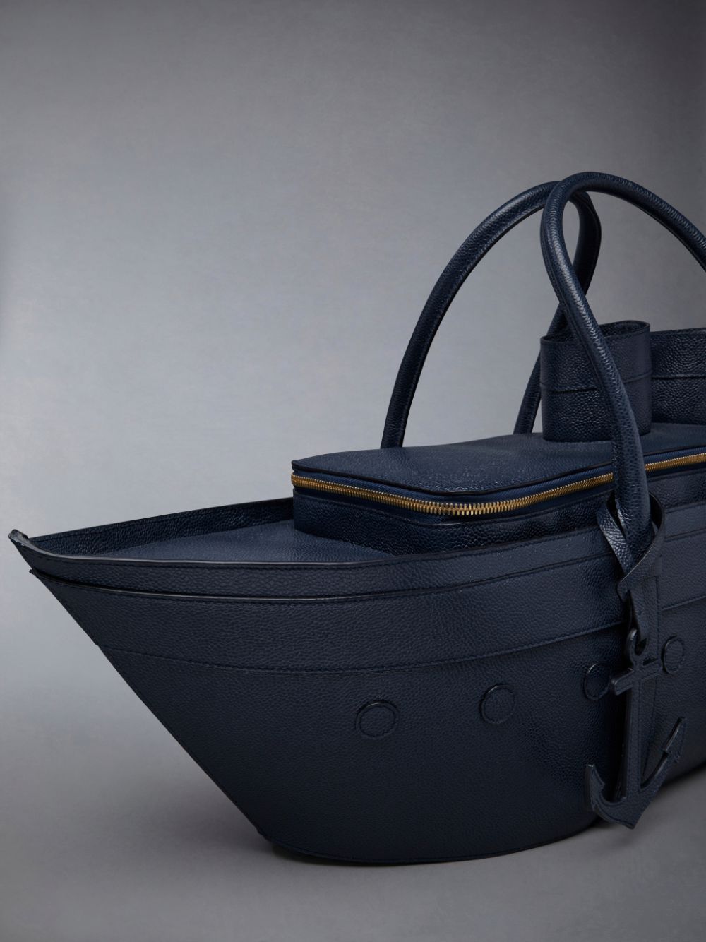 Men Thom Browne Pebble Grain Leather Cruise Liner Tote Bags Blue | JCF52G76695