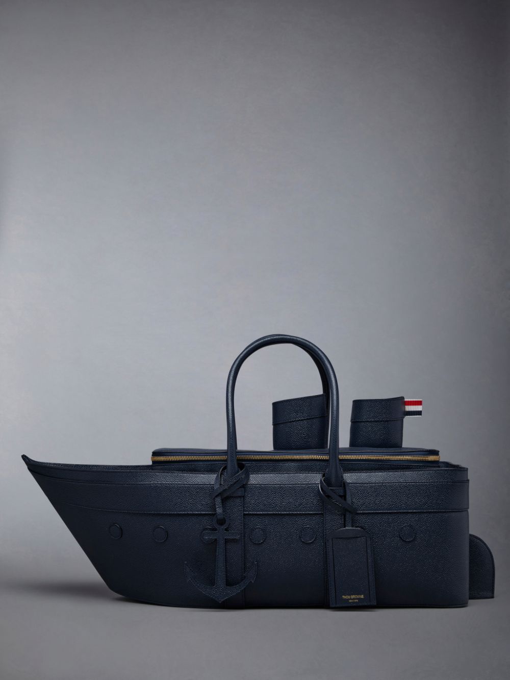 Men Thom Browne Pebble Grain Leather Cruise Liner Tote Bags Blue | JCF52G76695