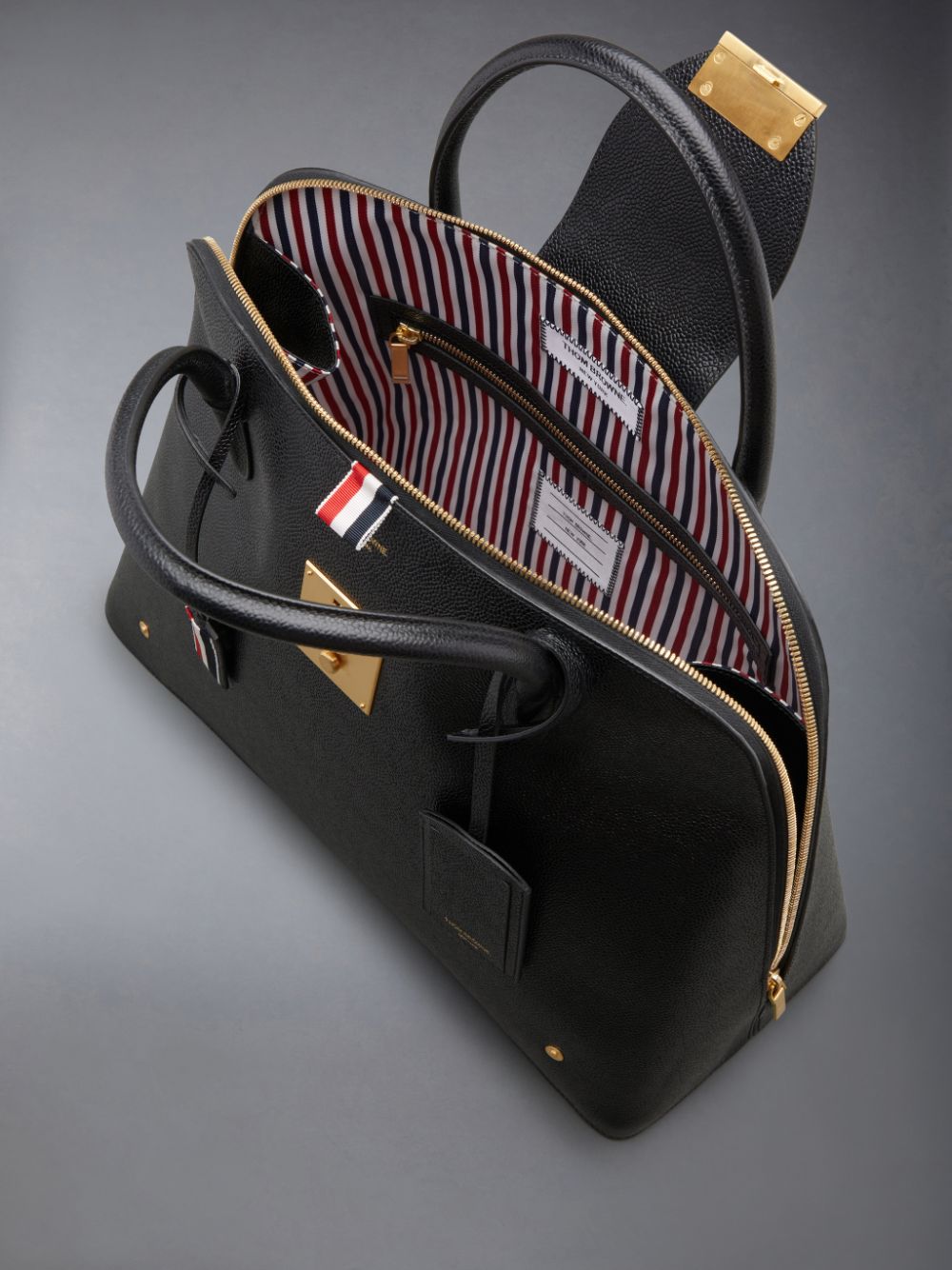 Men Thom Browne Pebble Grain Leather Mr. Satchel Bags Black | PDD70T85496