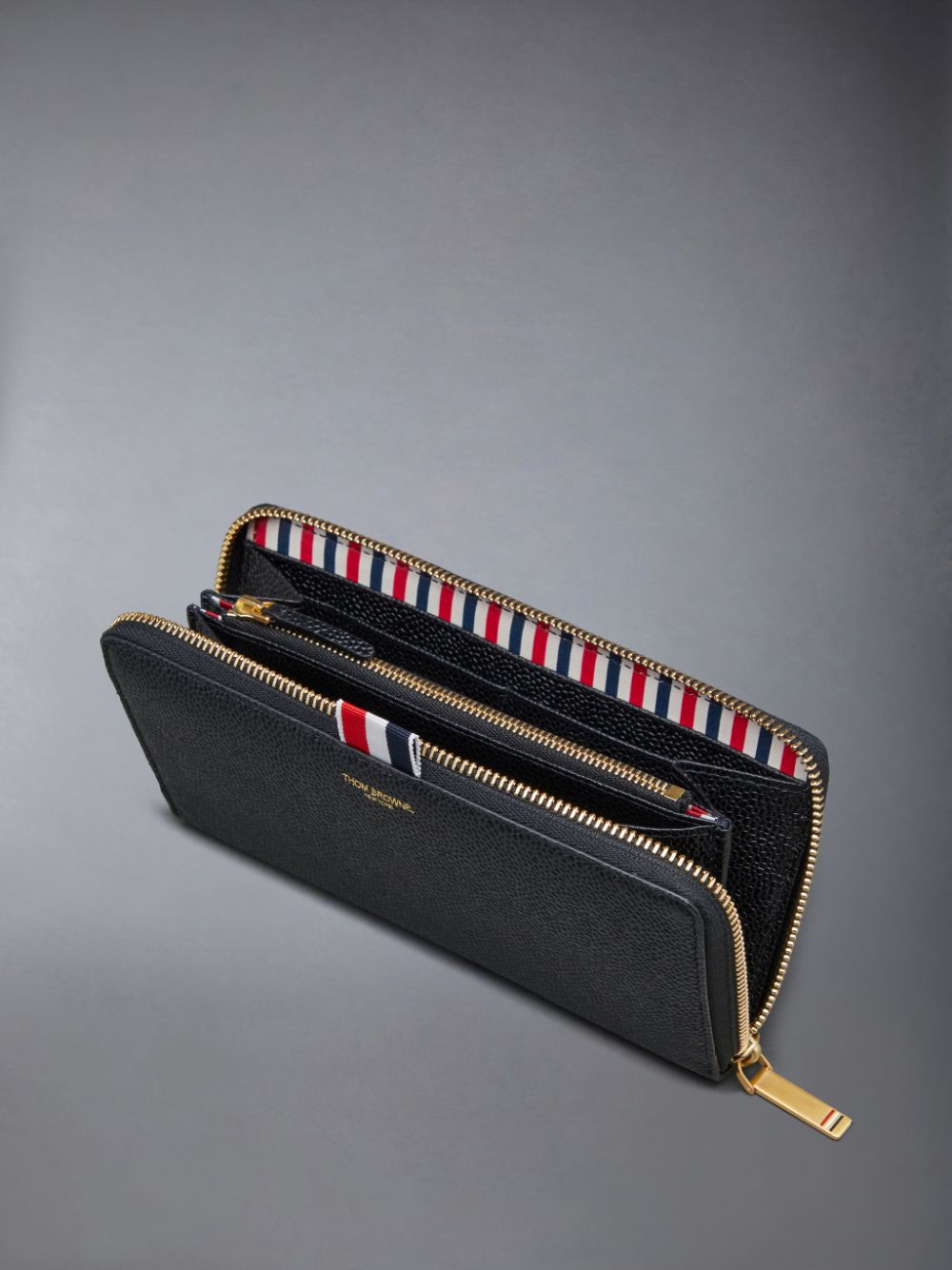 Men Thom Browne Pebble Grain Leather Slim Long Ziparound Purse Wallets Black | WMX60P95503