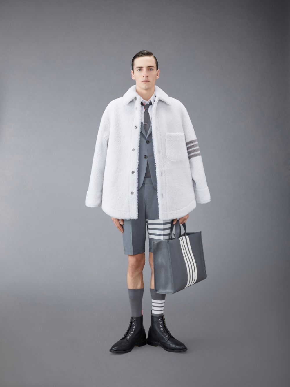 Men Thom Browne Plain Weave 4-Bar High Armhole Sport Coats Grey | YKW86L65336