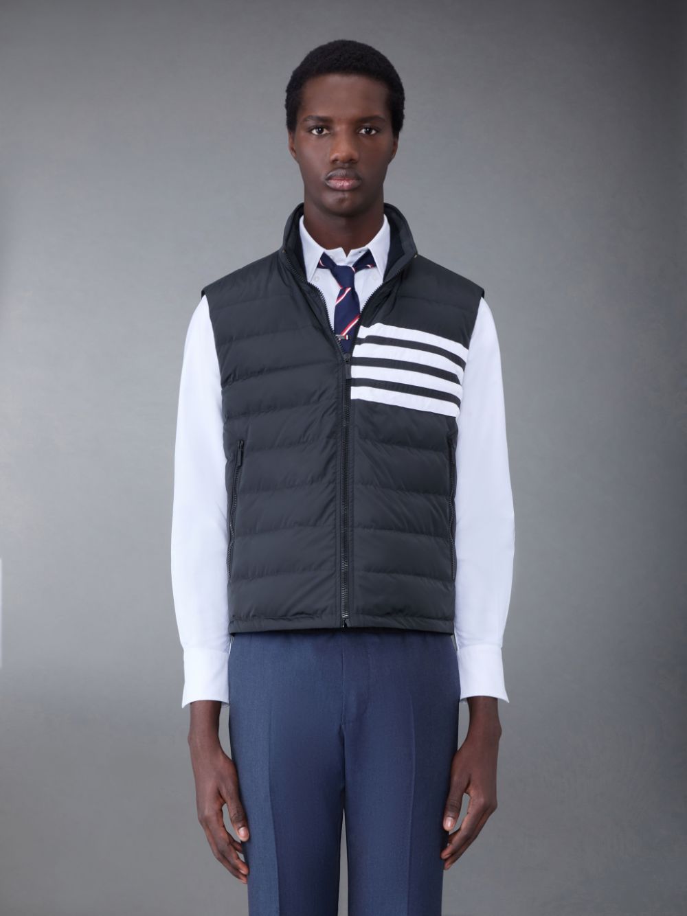 Men Thom Browne Poly Twill Down 4-Bar Ski Vest Grey | FXO21Y46088