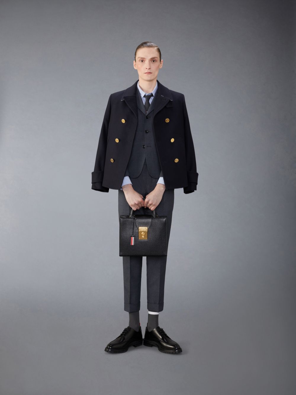 Men Thom Browne Spring Weight Melton Wool Peacoat Coats Blue | BXQ05E66501
