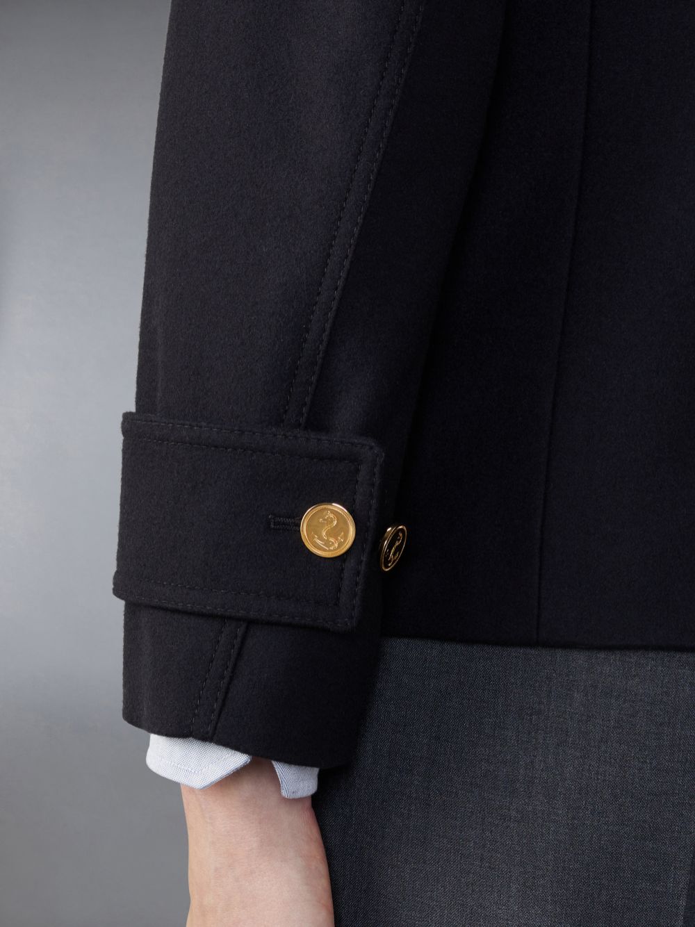Men Thom Browne Spring Weight Melton Wool Peacoat Coats Blue | BXQ05E66501