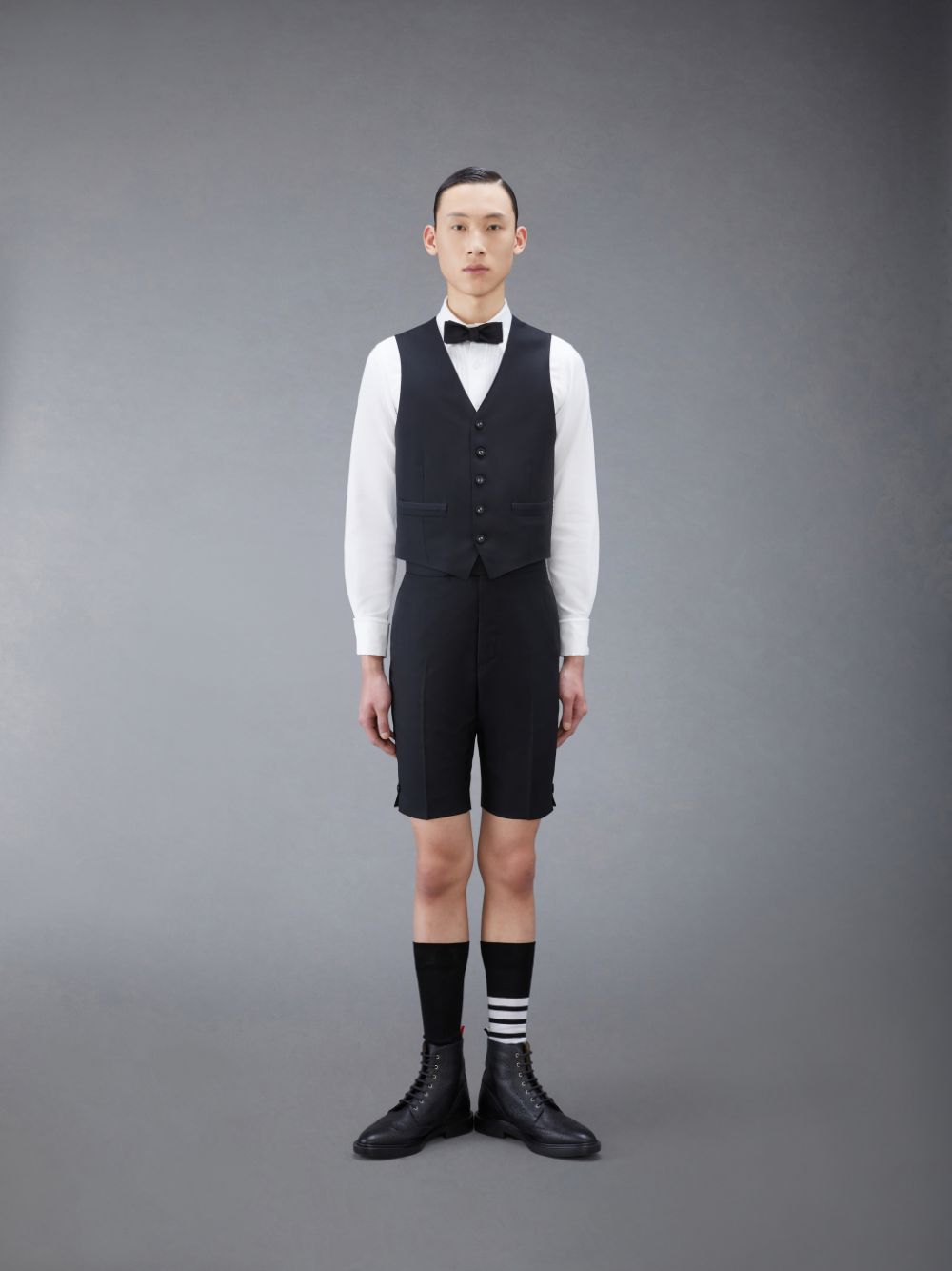 Men Thom Browne Twill Tipping Classic Vest Black | YTA53A54552