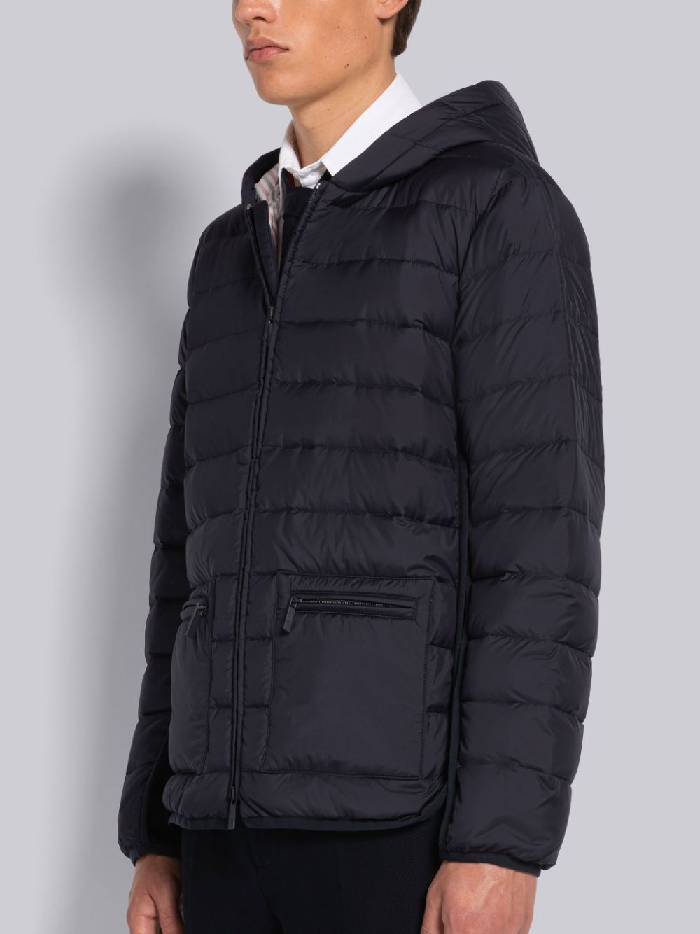 Men Thom Browne ULTRA LIGHT NYLON HOODED DOWN Jackets Blue | LGO00C16021