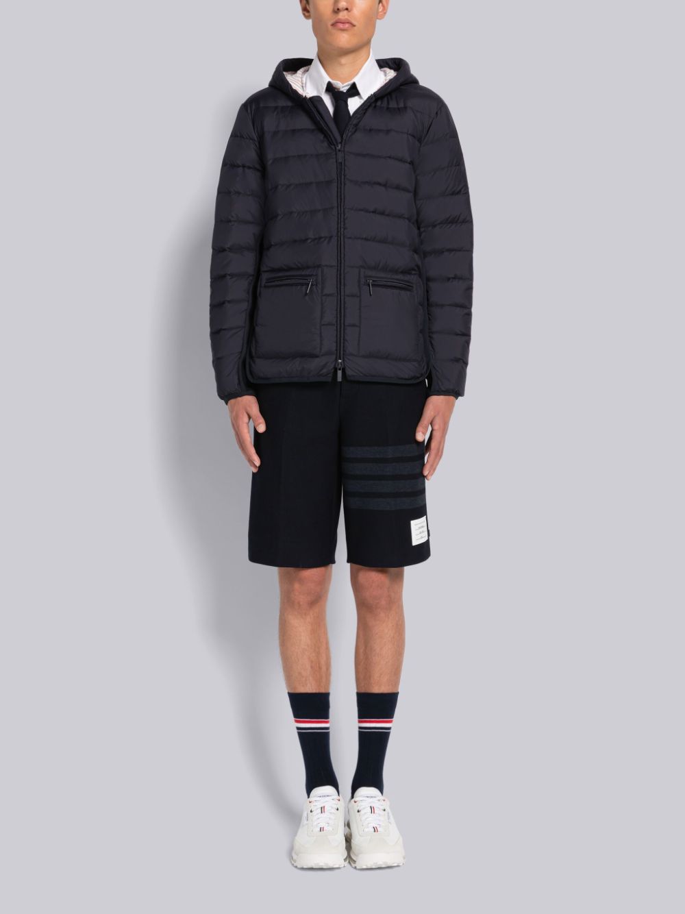 Men Thom Browne ULTRA LIGHT NYLON HOODED DOWN Jackets Blue | LGO00C16021