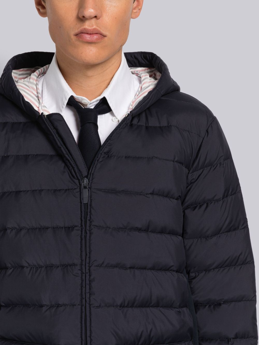 Men Thom Browne ULTRA LIGHT NYLON HOODED DOWN Jackets Blue | LGO00C16021