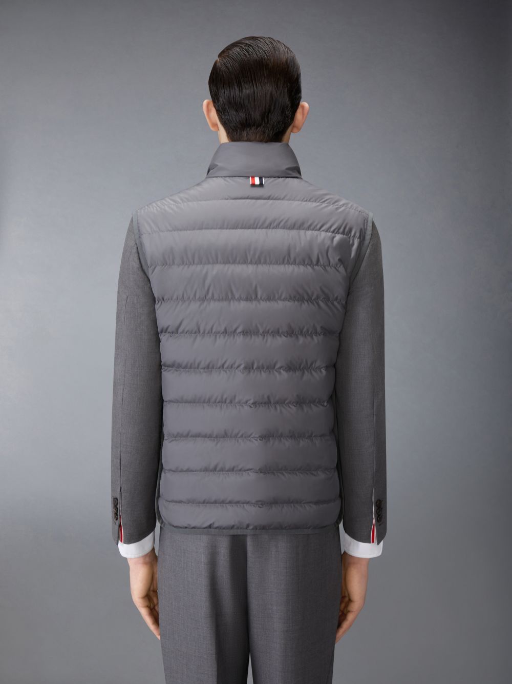 Men Thom Browne ULTRA LIGHT NYLON TECH FUNNEL NECK DOWN Vest Grey | DYP43O34969