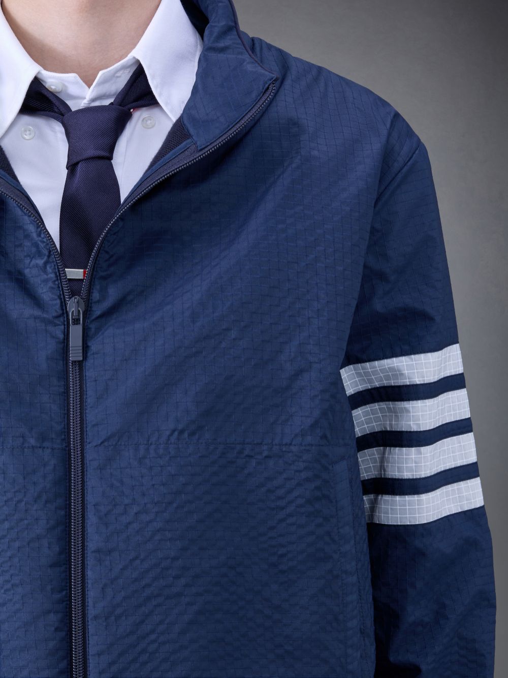 Men Thom Browne Ultralight Ripstop 4-Bar Funnel Neck Jackets Blue | TMR33Y04999