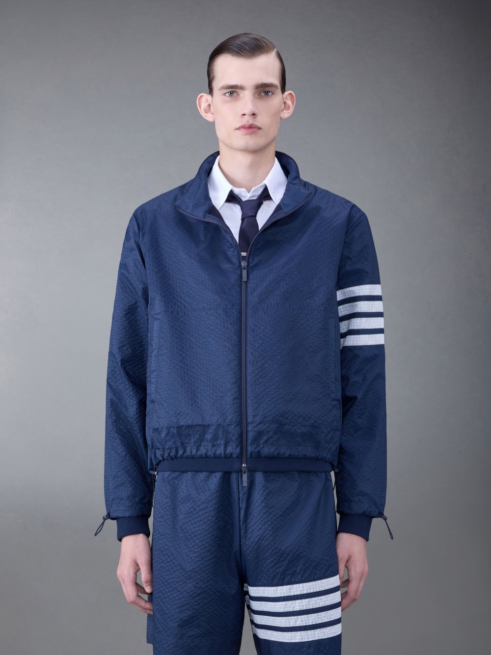 Men Thom Browne Ultralight Ripstop 4-Bar Funnel Neck Jackets Blue | TMR33Y04999