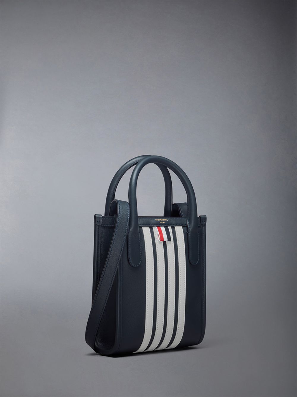Men Thom Browne Vertical Mini W/ 4 Bar Stripes in Smooth Calf Tote Bags Blue | CBK21G30281