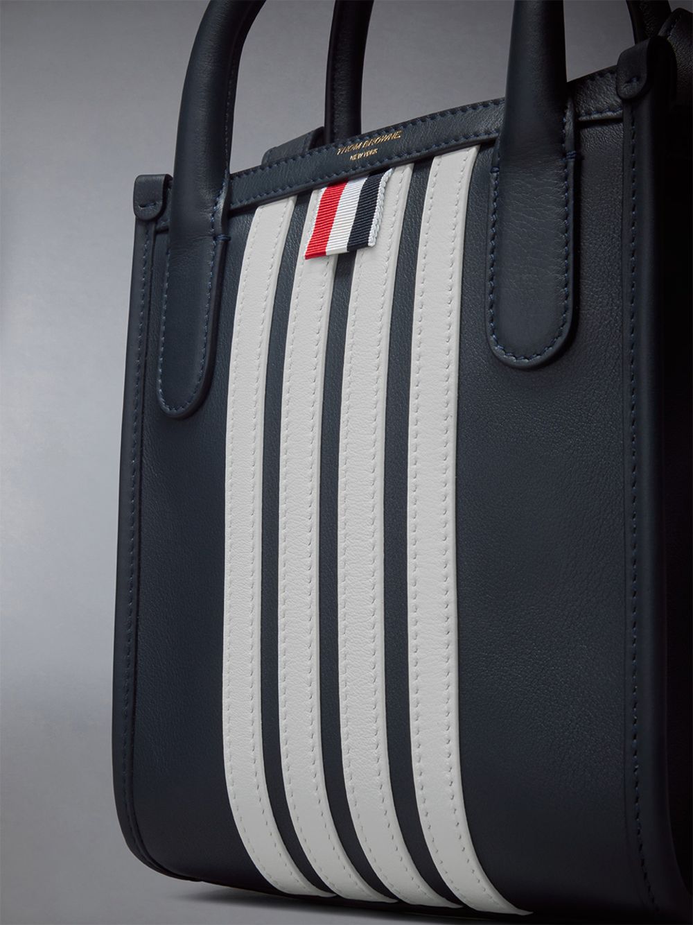 Men Thom Browne Vertical Mini W/ 4 Bar Stripes in Smooth Calf Tote Bags Blue | CBK21G30281
