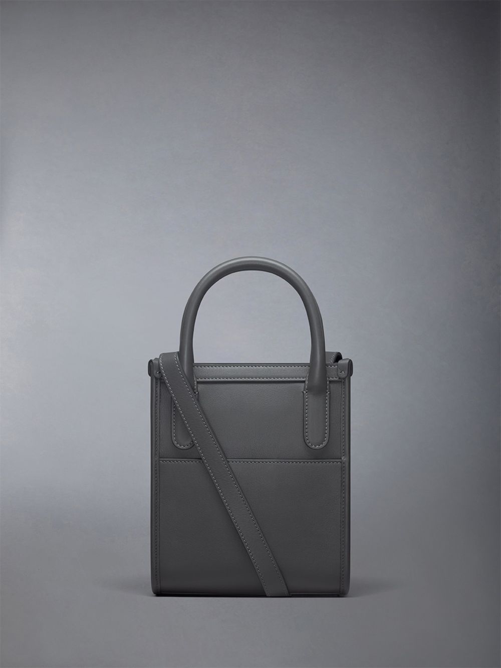 Men Thom Browne Vertical Mini W/ 4 Bar Stripes in Smooth Calf Tote Bags Grey | JOV61K63030