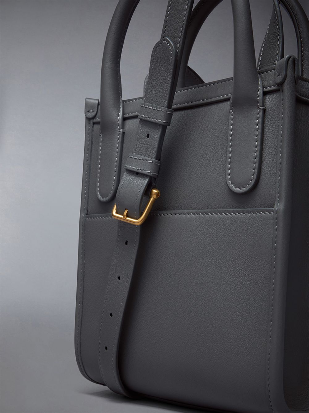Men Thom Browne Vertical Mini W/ 4 Bar Stripes in Smooth Calf Tote Bags Grey | JOV61K63030