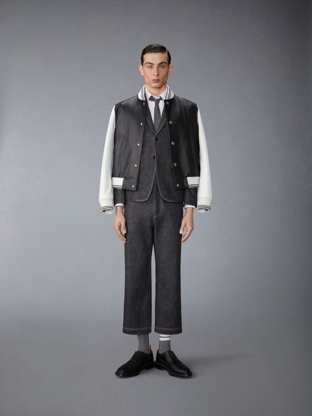 Men Thom Browne Washed Denim Contrast Topstitching Unconstructed Single Welt Pocket Pants Black | UAB33B78689