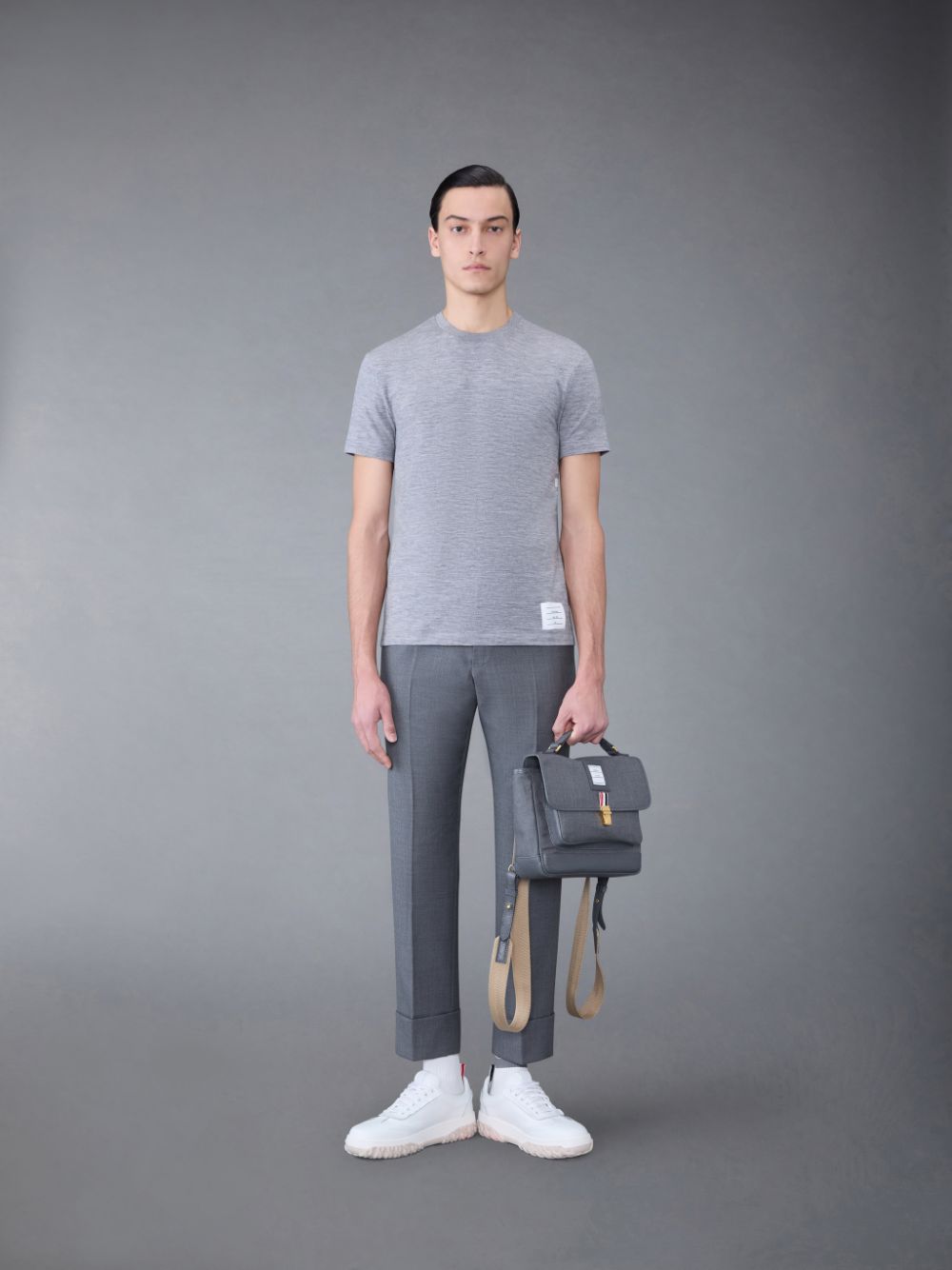 Men Thom Browne Wool Jersey 4-Bar Short Sleeve T Shirts Grey | BAX36O51314