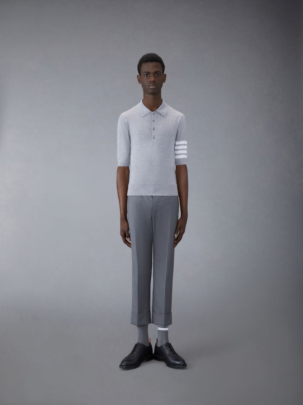 Men Thom Browne Wool Short Sleeve Polo Shirt Grey | UYA28V79740