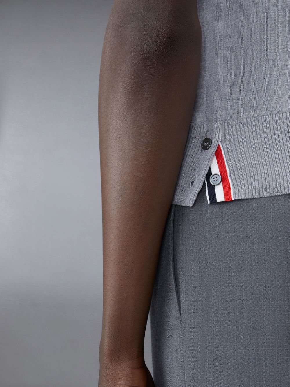 Men Thom Browne Wool Short Sleeve Polo Shirt Grey | UYA28V79740
