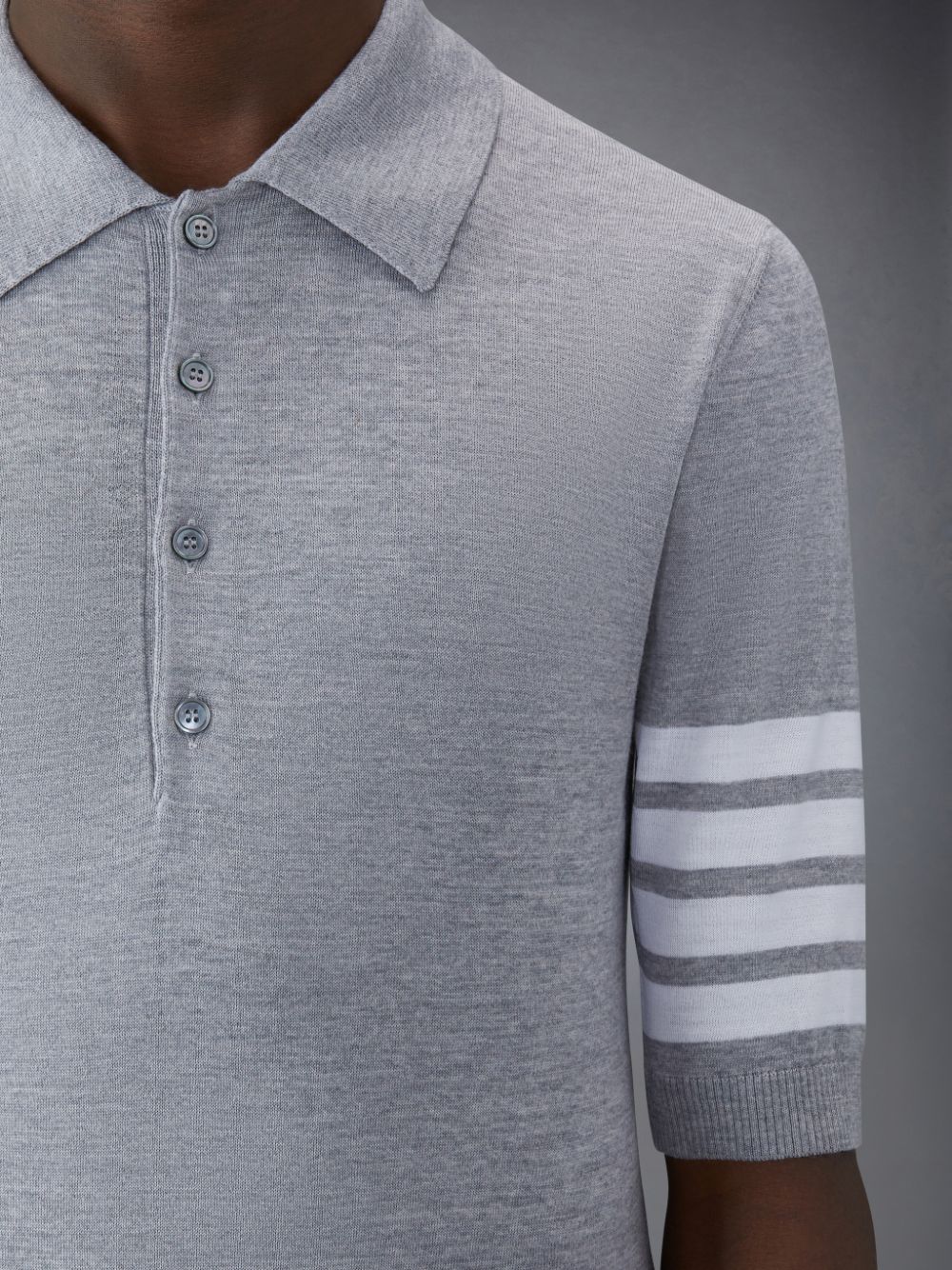 Men Thom Browne Wool Short Sleeve Polo Shirt Grey | UYA28V79740