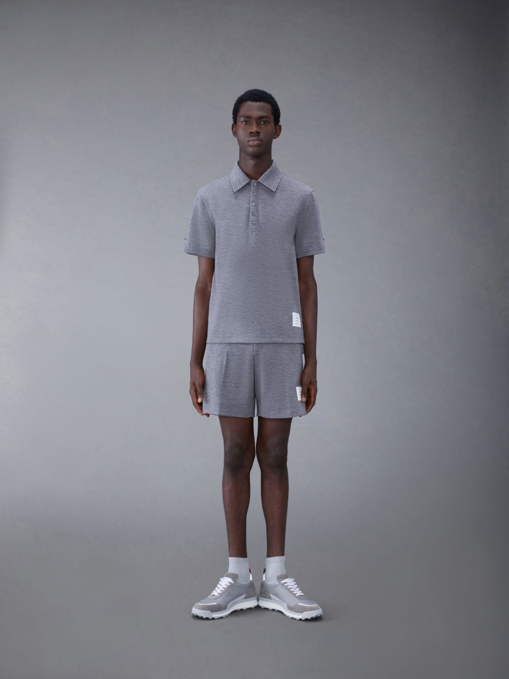 Men Thom Browne Wool Short Sleeve Polo Shirt Grey | AEO80G15810