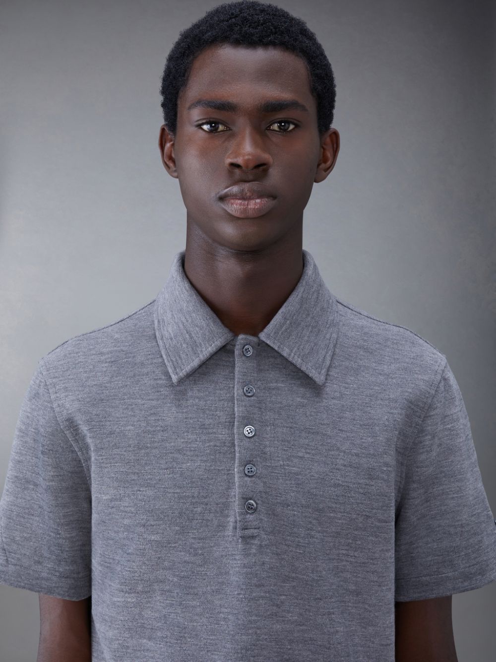 Men Thom Browne Wool Short Sleeve Polo Shirt Grey | AEO80G15810