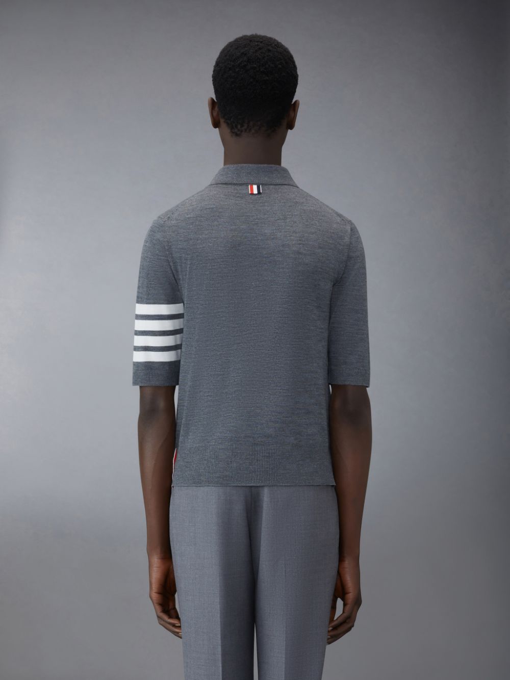 Men Thom Browne Wool Short Sleeve Polo Shirt Grey | FIQ51D76665
