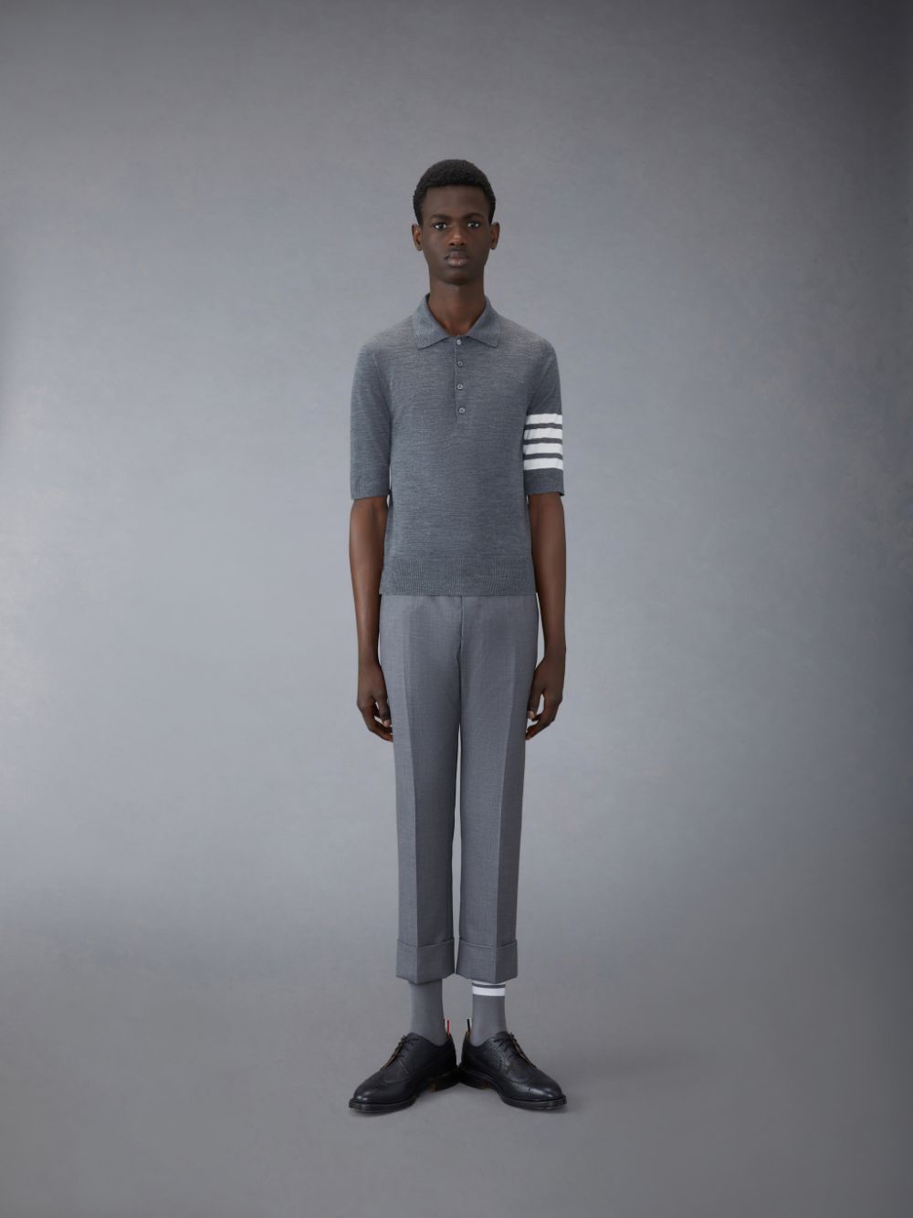 Men Thom Browne Wool Short Sleeve Polo Shirt Grey | FIQ51D76665