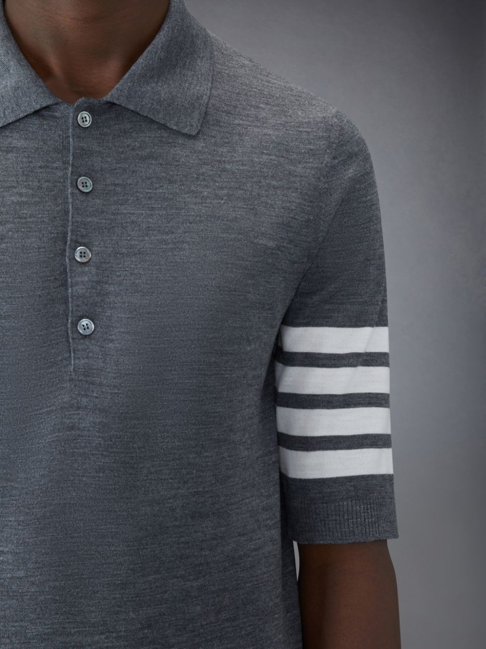Men Thom Browne Wool Short Sleeve Polo Shirt Grey | FIQ51D76665