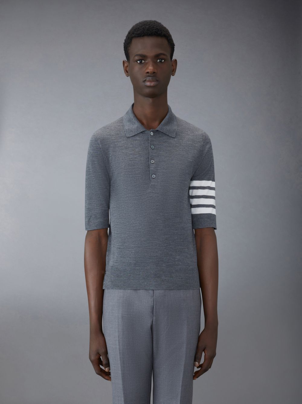 Men Thom Browne Wool Short Sleeve Polo Shirt Grey | FIQ51D76665