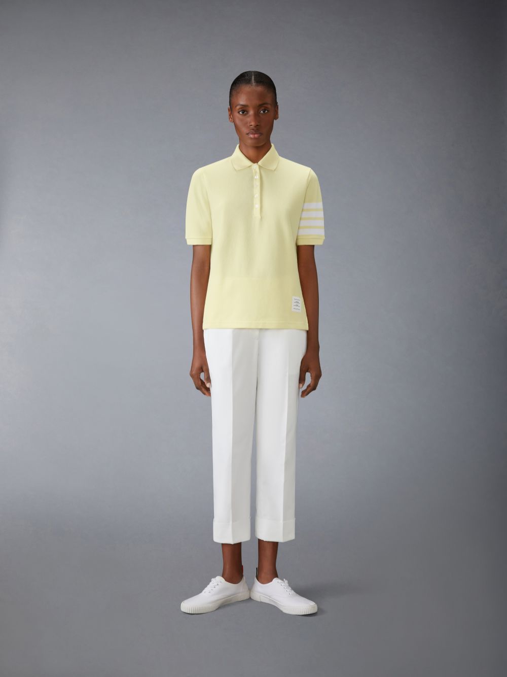 Women Thom Browne 4-Bar short-sleeved Polo Shirt Yellow | MHE16O70861