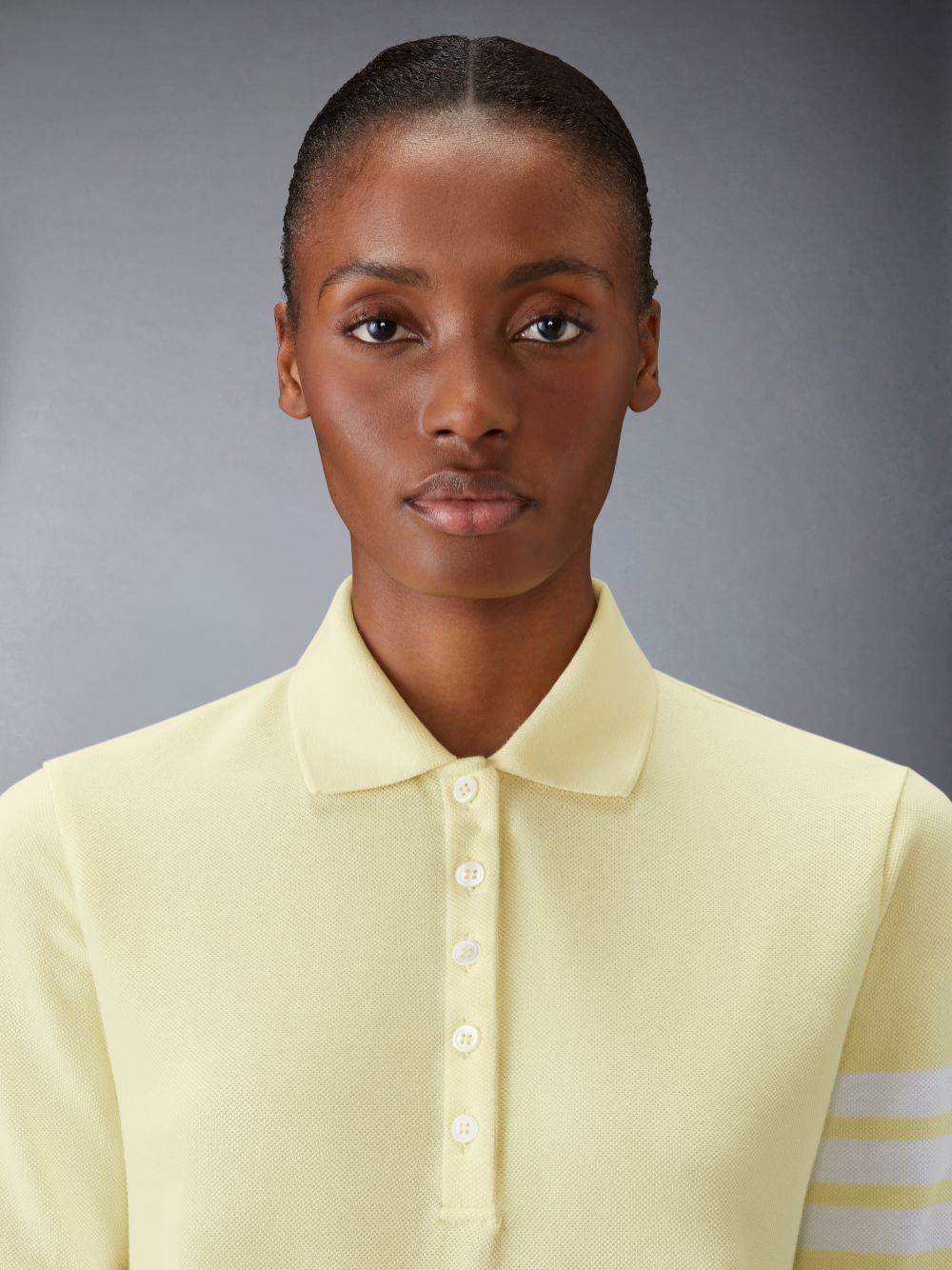 Women Thom Browne 4-Bar short-sleeved Polo Shirt Yellow | MHE16O70861