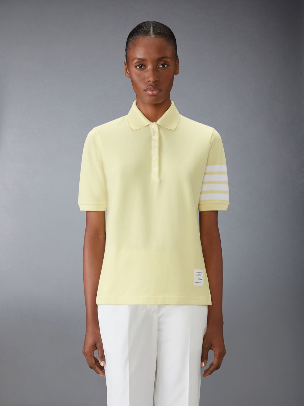 Women Thom Browne 4-Bar short-sleeved Polo Shirt Yellow | MHE16O70861