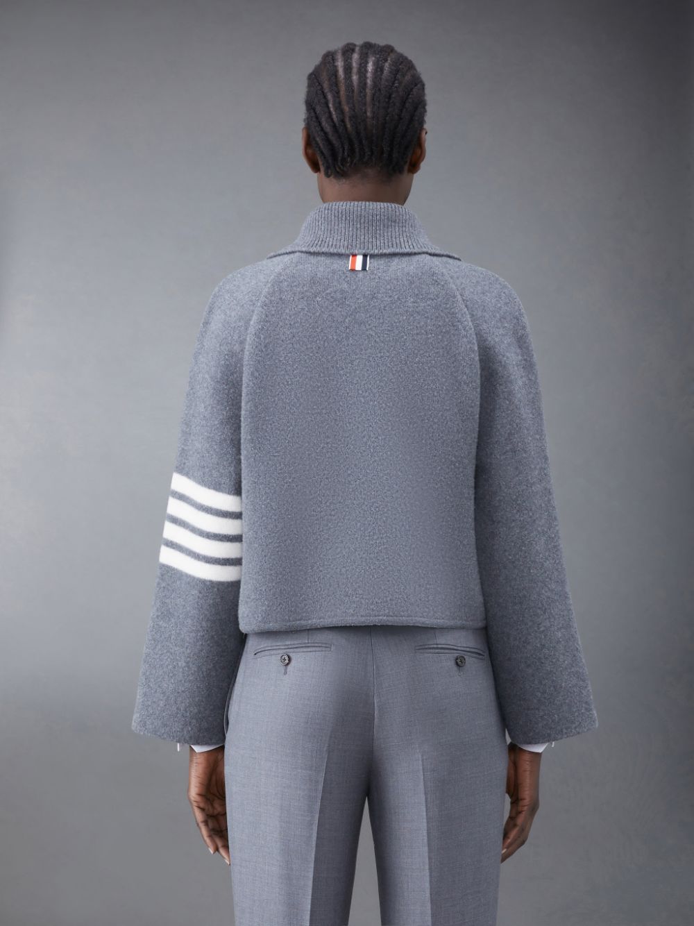 Women Thom Browne Boiled Wool Milano 4-Bar Cropped Car Coats Grey | LRL83I31524