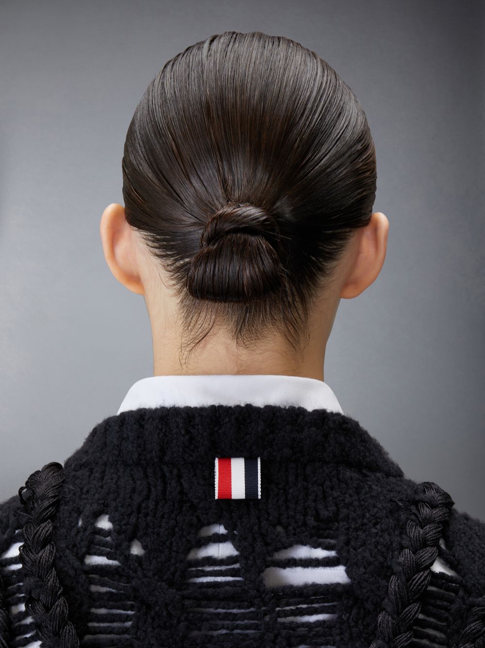 Women Thom Browne Cashmere Silk Cable Ladder Stitch Cropped Crewneck Cardigan Black | GSR01O68570