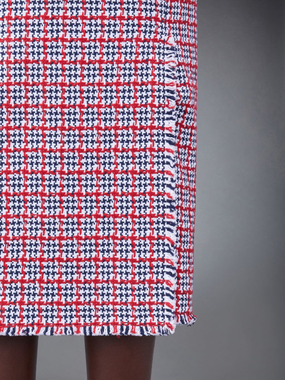 Women Thom Browne Check Summer Tweed Fray Maxi Low Rise Pencil Skirts White | JKR18L42271