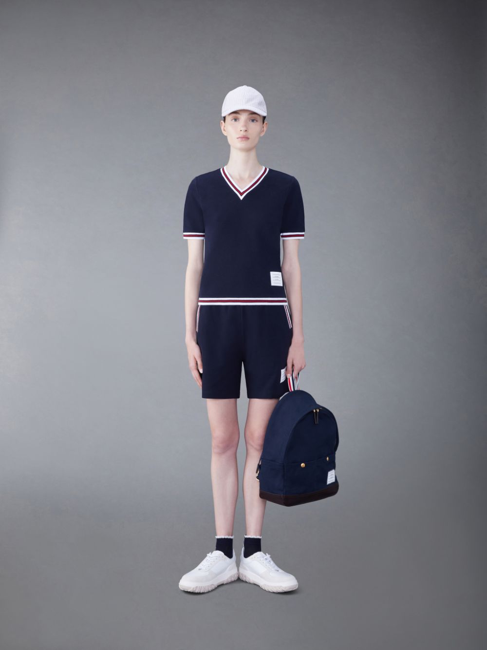 Women Thom Browne Classic Pique Stripe Shorts Blue | QOM58O07827