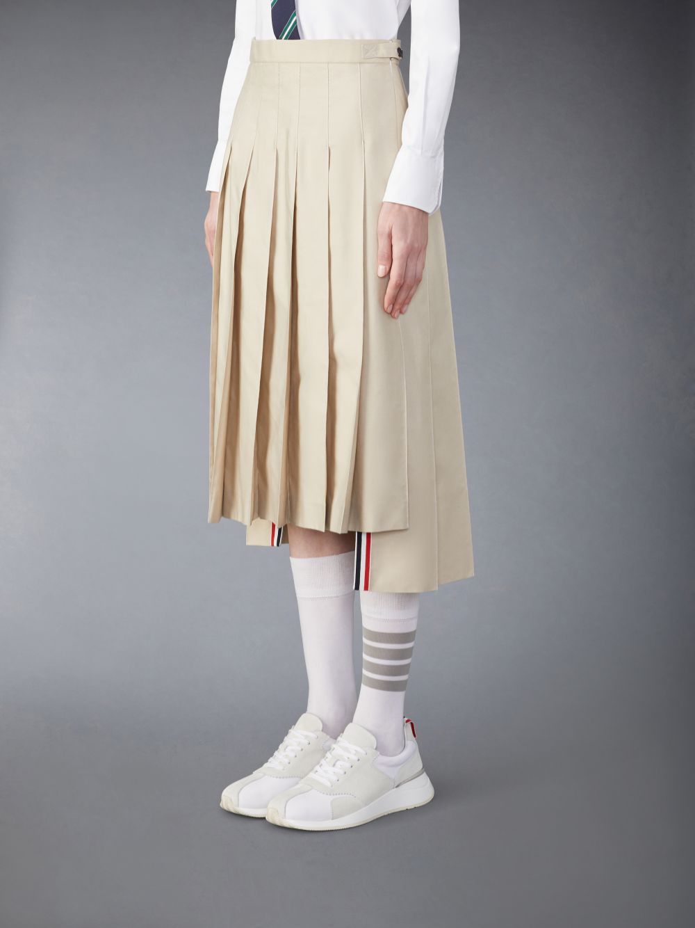 Women Thom Browne Classic Typewriter Midi Pleated Skirts Beige | XXH92W55391